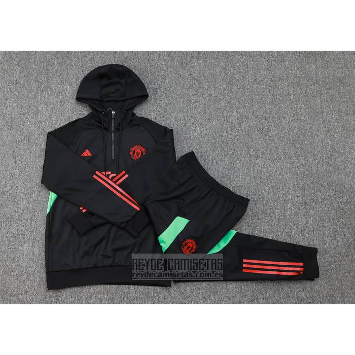 Chandal de Sudadera del Manchester United Nino 2023-2024 Negro y Rojo